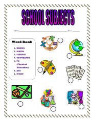 English Worksheet: School Subjects