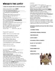 English Worksheet: song WHERES THE LOVE? Black Eyed peas