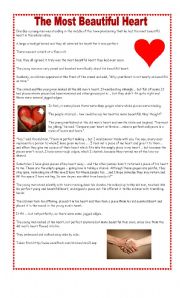 English Worksheet: The Most Beautiful Heart