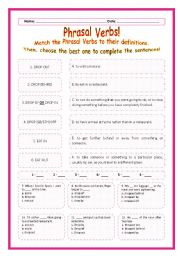 English Worksheet: > Phrasal Verbs Practice 27! > --*-- Definitions + Exercise --*-- BW Included --*-- Fully Editable With Key!