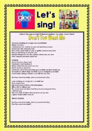 English Worksheet: > Glee Series: Season 2! > SONGS FOR CLASS! S02E14 *.* FOUR SONGS *.* FULLY EDITABLE WITH KEY! 