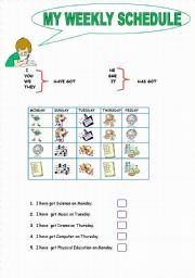 English Worksheet: my weekly schedule