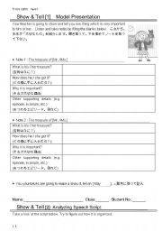 English worksheet: Show & Tell worksheets for Japanese EFL learners