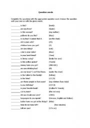 English Worksheet: QUESTION WORDS