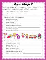 English Worksheet: Why or What for ?