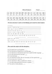 English worksheet: School subjects