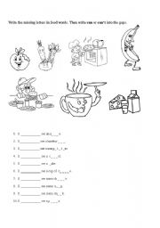 English worksheet: Food and can/cant