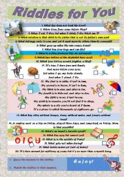 English Worksheet: Riddles for You