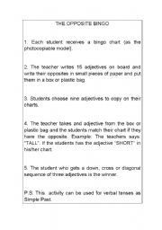 English worksheet: The opposite Bingo