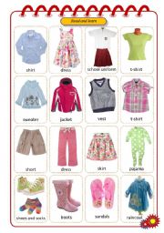 English Worksheet: clothes flash card