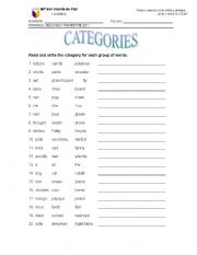 English worksheet: CATEGORIES