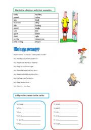 English Worksheet: Jobs, Vital Adjectives and Verbs