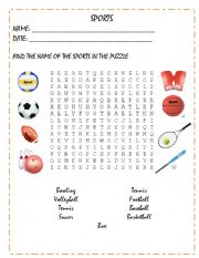 English worksheet: Sports Puzzle