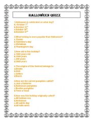 English worksheet: halloween quiz