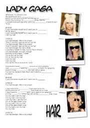 English Worksheet: Hair  by Lady Gaga