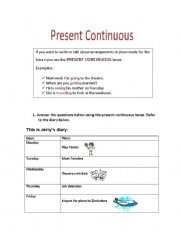 English Worksheet: Present continuous for future arrangements