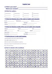 English worksheet: TEST FOR BEGINNERS