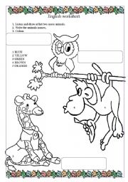 English Worksheet: ANIMALS and colours