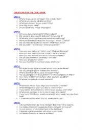 English Worksheet: Questions for oral exam