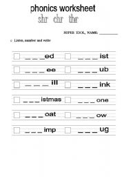 English Worksheet: phonics shr chr thr