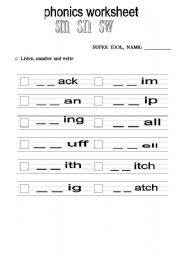 English Worksheet: phonics worksheet : sm, sn, sw