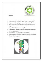 English Worksheet: Recycle, reuse, reduce