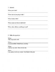 English Worksheet: Genitive Case/ Whose