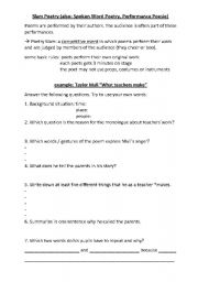 English Worksheet: poetry slam 