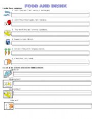 English worksheet: FOOD AND DRINK - ARE AND IS - QUESTIONS AND ANSWERS
