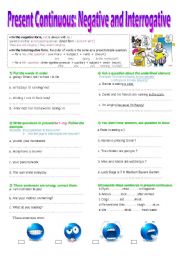 English Worksheet: Present Continuous: Negative and Interrogative Form. Lesson + exercises 