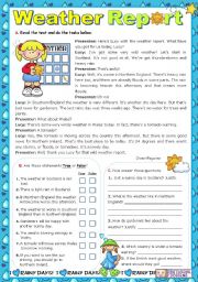 English Worksheet: Weather Report  -  Reading Comprehension