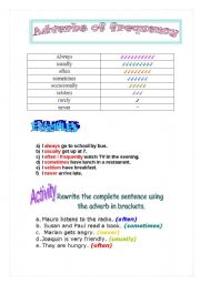 English Worksheet: ADVERBS OF FREQUENCY
