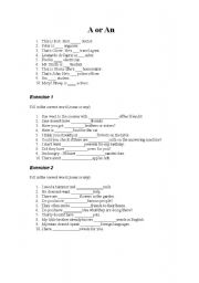 English Worksheet: a/an --- Some/any