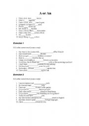 English worksheet: a/an --- Some/any