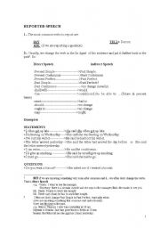 English Worksheet: REPORTED SPEECH