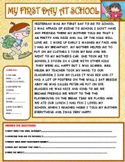 English Worksheet: MY FIRST DAY AT SCHOOL