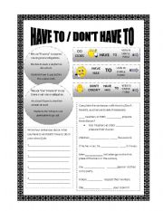 English Worksheet: Have  to/dont have to