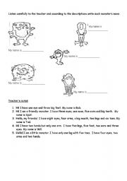 English Worksheet: Friendly Monsters 