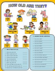 English Worksheet: HOW OLD ARE THEY?