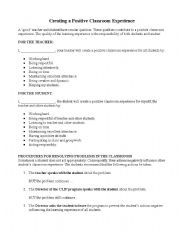 English Worksheet:  Creating a positive classroom climate