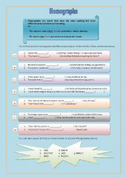 English Worksheet: HOMOGRAPHS