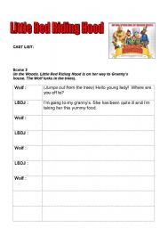 English Worksheet: LRRH  Writing frame scene 2 MA