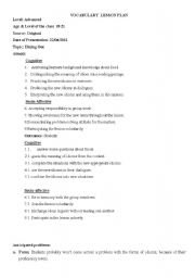 English worksheet: dining out lesson plan