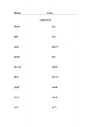 English Worksheet: Opposites