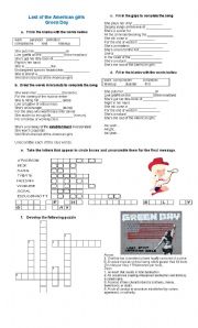 English Worksheet: Last of the American Girls (Green Day)