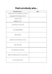 English worksheet: Find somebody who...