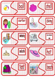 English Worksheet: summer picture to word matching cards