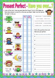 English Worksheet: Present Perfect  -  Have you ever...?  for (upper) elementary students