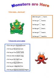 English Worksheet: Monsters and body- reuploaded