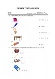 English Worksheet: CLASSROOM OBJECTS